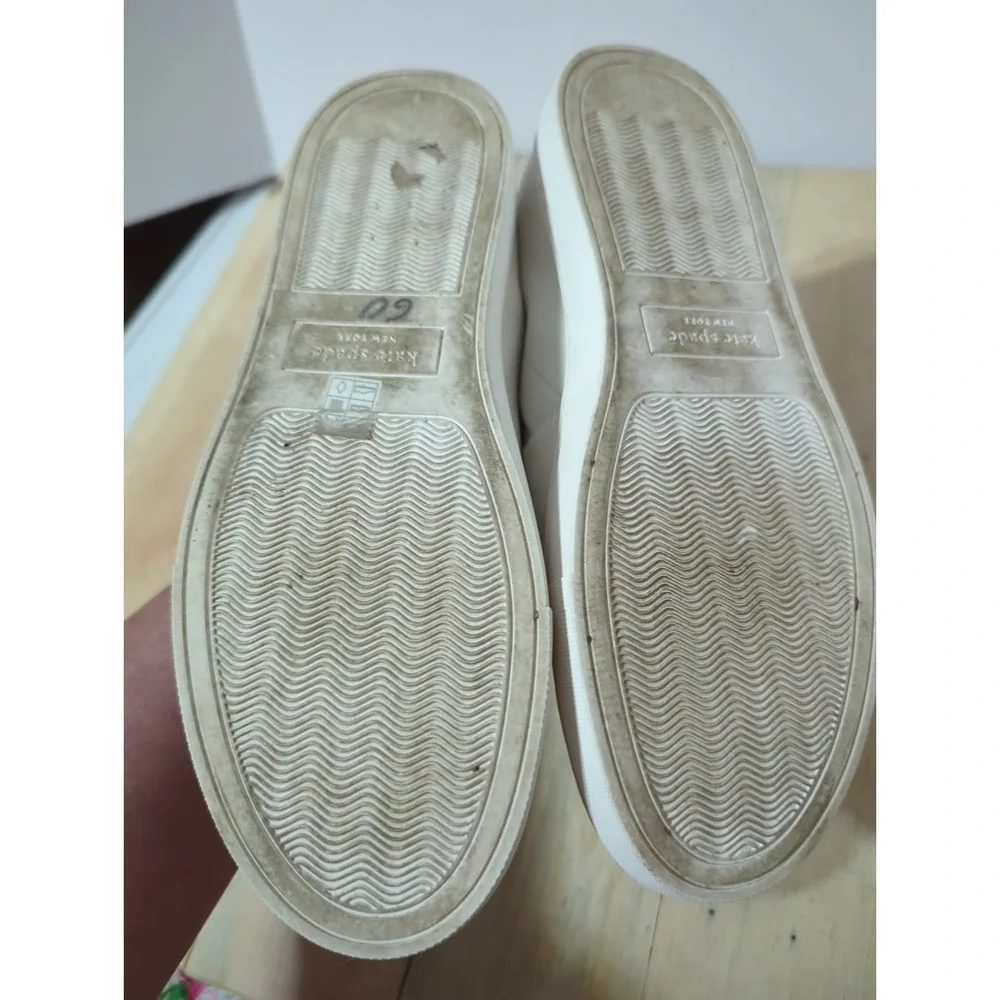 Kate Spade Azores Perforated White Leather Slip On Sneakers 7.5 Spade Design